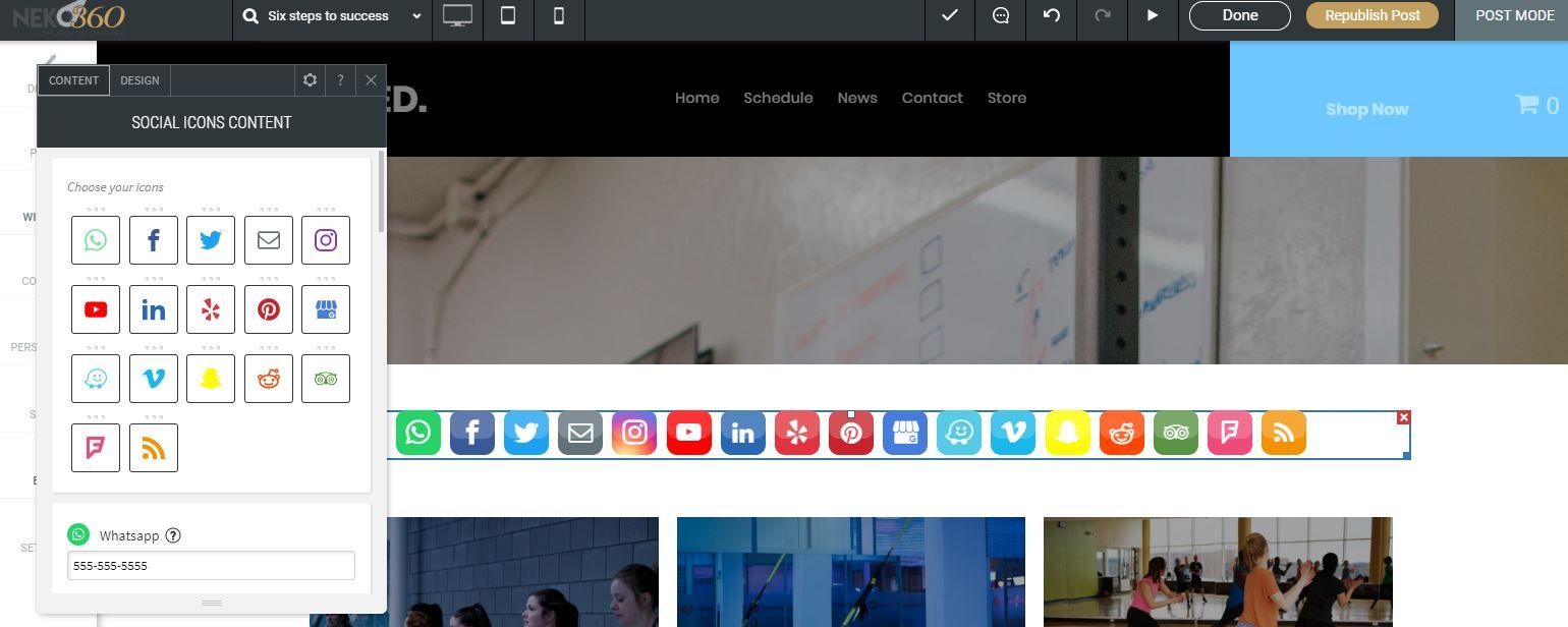 Add social icons to your website to link to out to your social media accounts with NEKO 360