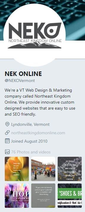 NEKO Online profile: Logo, description as a VT web design & marketing company, location, and photos.