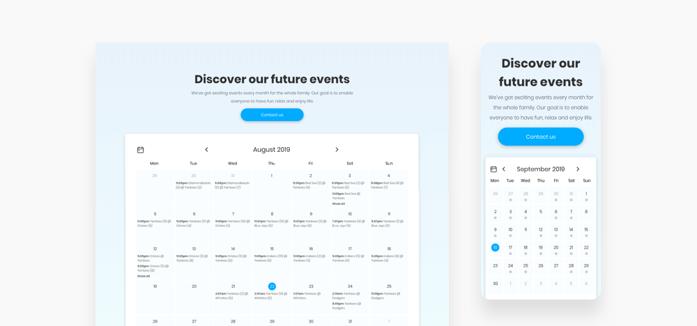 Upcoming events calendar section