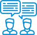 Two people in profile with speech bubbles. Blue.