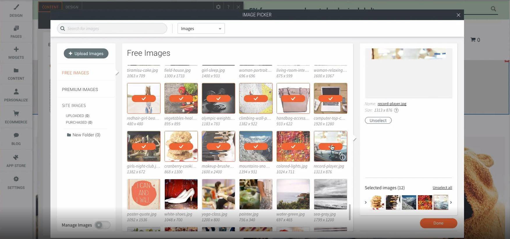 The image picker widget with multiple images selected
