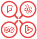 Social media icons: Facebook, Yelp, TripAdvisor, and Bing.