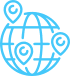 Globe icon with three location markers, all in light blue.