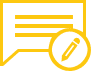 Yellow text bubble icon with three lines of text and a pencil in a circle, suggesting editing.