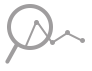 Magnifying glass over a line graph with a point on the rise.