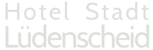 Ein weißes Logo für das Hotel Stadt Lüdensheid auf weißem Hintergrund