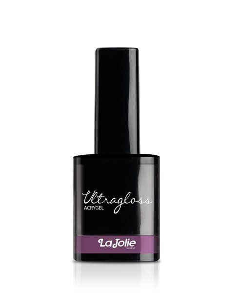 Flacone nero di smalto Ultragloss Acrygel in una tonalità viola chiamato La Jolie.