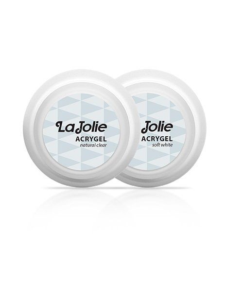 Due vaschette bianche di prodotto per unghie La Jolie Acrygel,