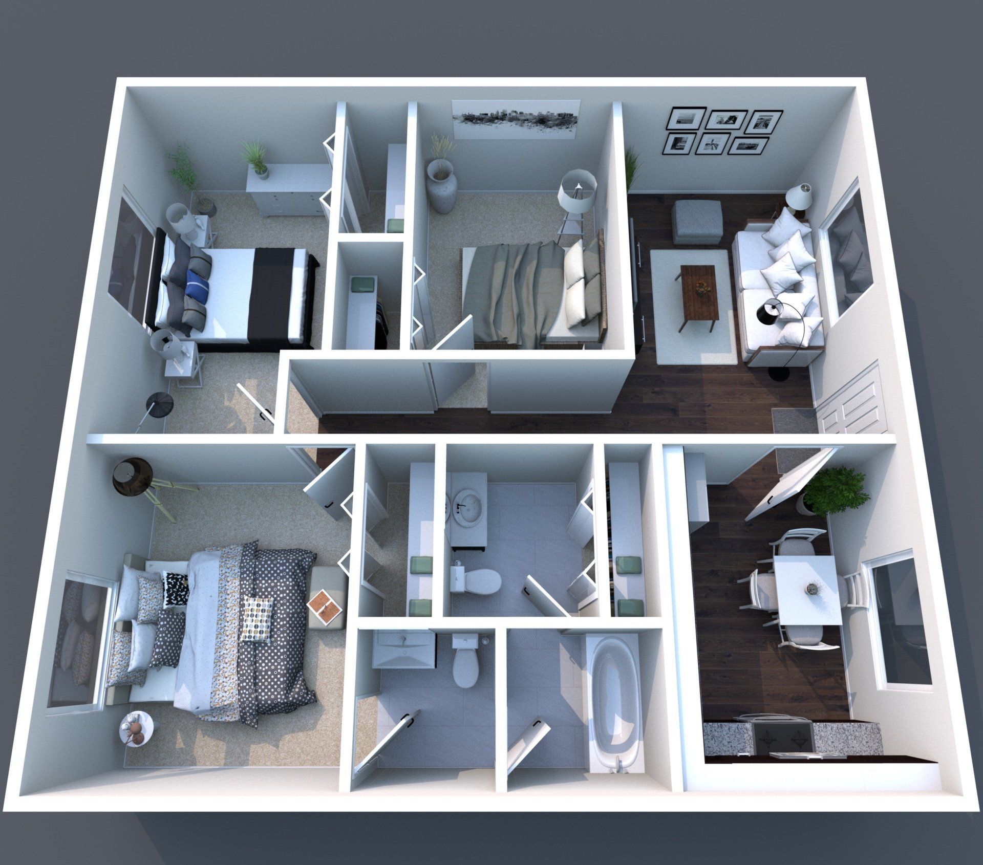 3 Bed 1.5 Bath Floorplan | Springbrook Apartments
