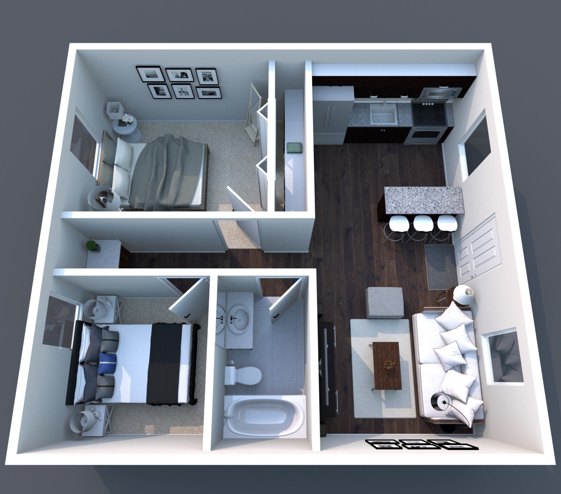 2 Bed 1 Bath Floorplan | Springbrook Apartments