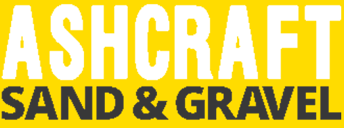 Ashcraft Sand & Gravel logo: white text on yellow background.