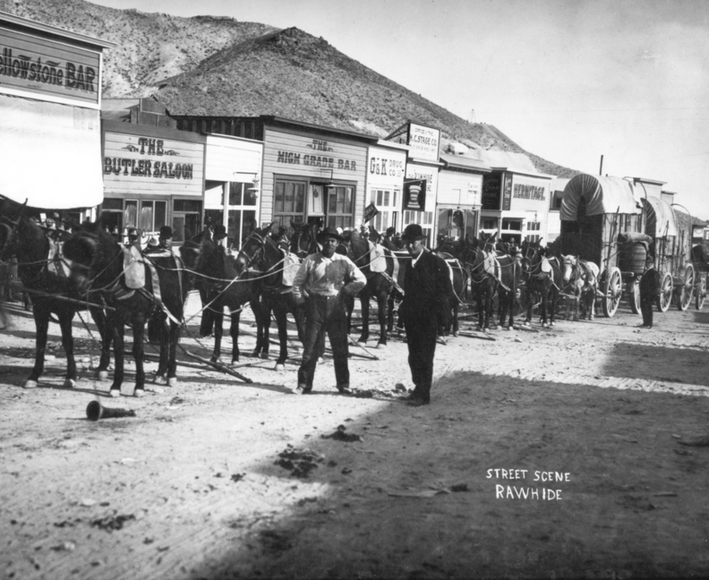 RAWHIDE STREET WITH FREIGHT WAGONS