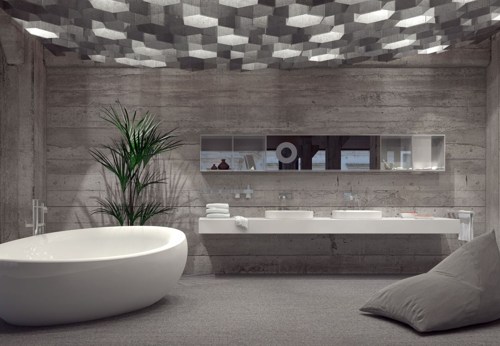 bagno con rivestimenti grigi