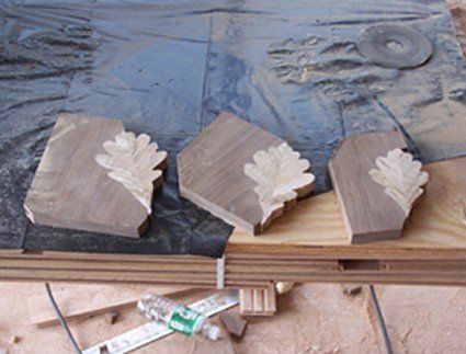 White Oak Leaves with Walnut Block ready to be formed in to a shadow - Handmade Custom Inlays and Borders in Hampton, NH White Oak Leaves with Walnut Block ready to be formed in to a shadow - Handmade Custom Inlays and Borders in Hampton, NH