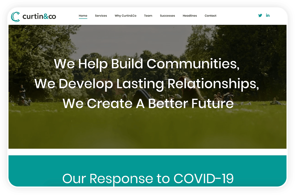 A website that says `` we help build communities , we develop lasting relationships , we create a better future ''