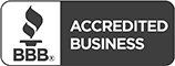 BBB Accredited Business logo with torch icon in black and white