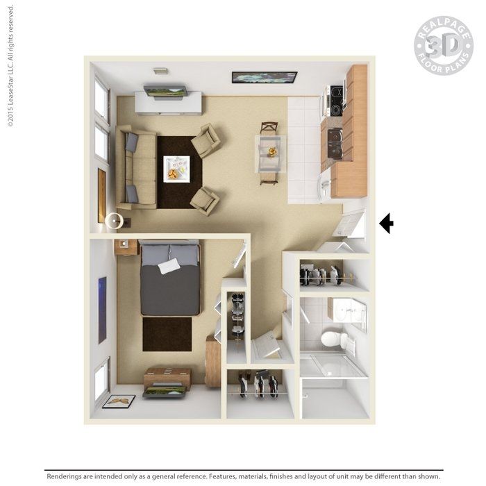 1 Bedroom 1 Bath 3D