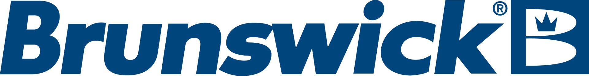The word brunswick is written in blue on a white background