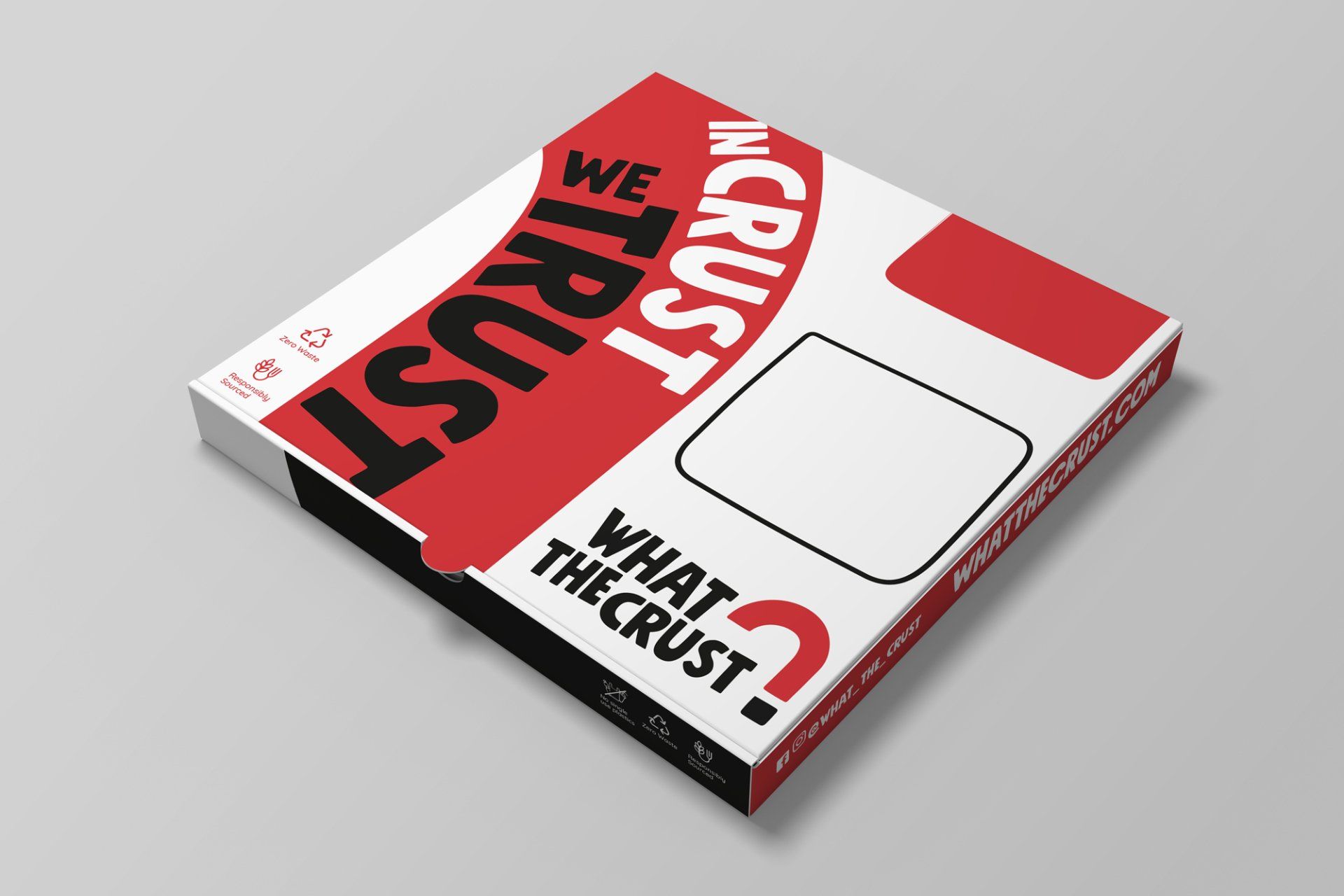 Pizza box with text 