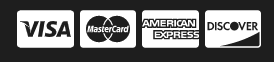 Visa, MasterCard, American Express, and Discover credit card logos on a black background