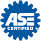 Blue ASE Certified logo with white text inside a gear-shaped emblem