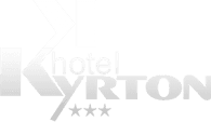 Logo dell'Hotel Kyrton con tre stelle in grigio chiaro e bianco