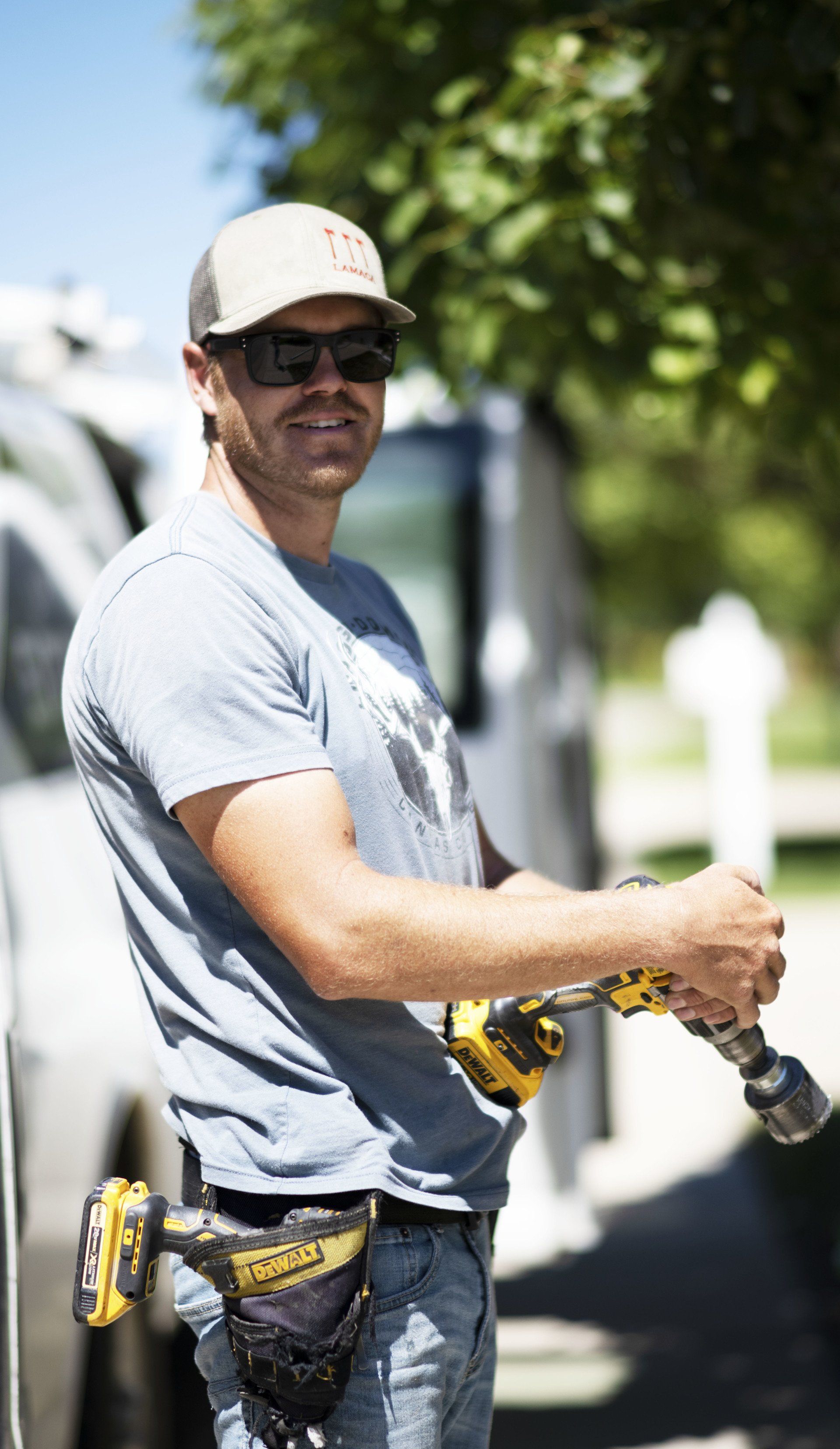 person holding tool