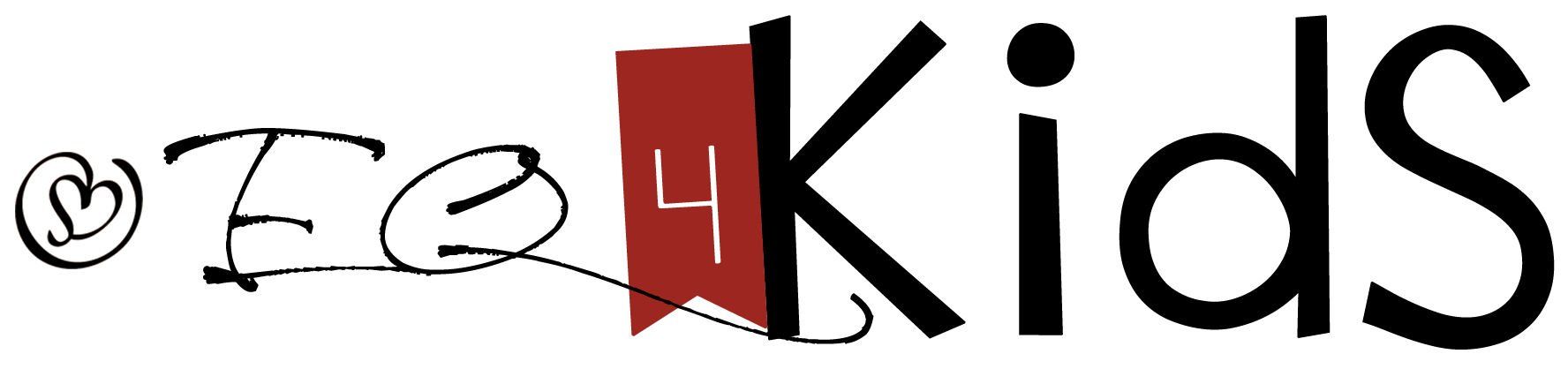Fo3Kids logo with stylized black text and a red book-like shape containing the number 4