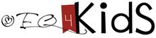 Fo3Kids logo with stylized black text and a red book-like shape containing the number 4