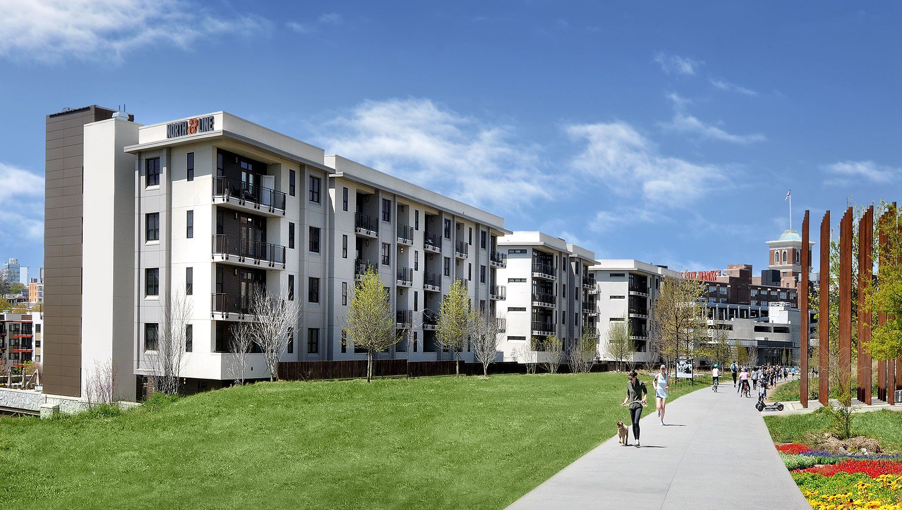 Backside of the Apartment Building at North and Line with Walking Trails