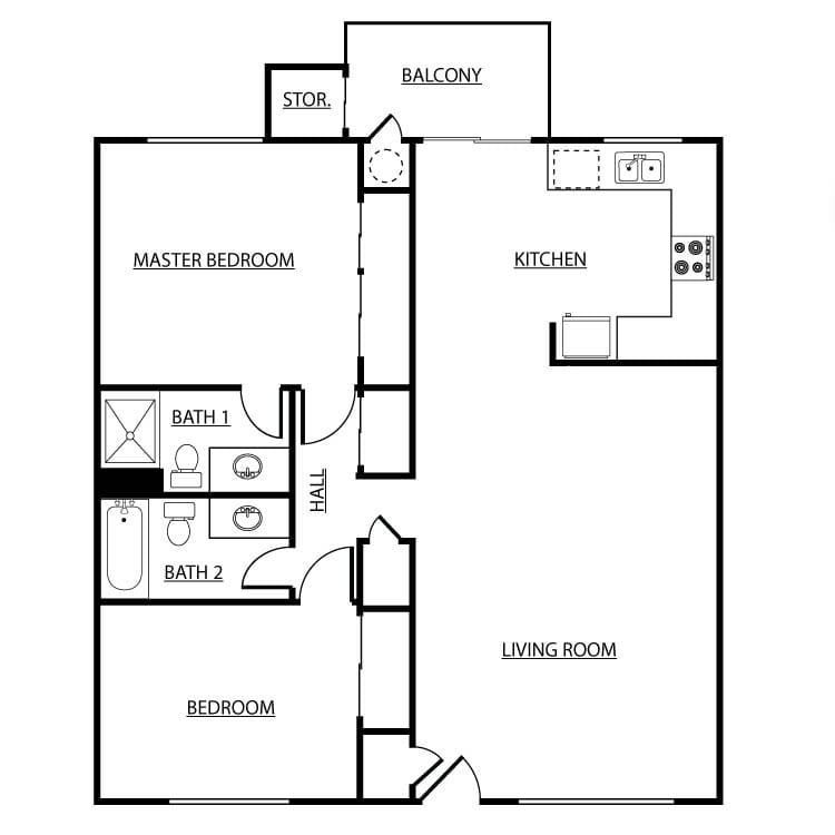 2 bedroom 2 bathroom floor plan