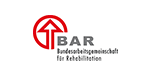 Ein Logo für eine Firma namens Bar mit einem roten Pfeil nach oben.