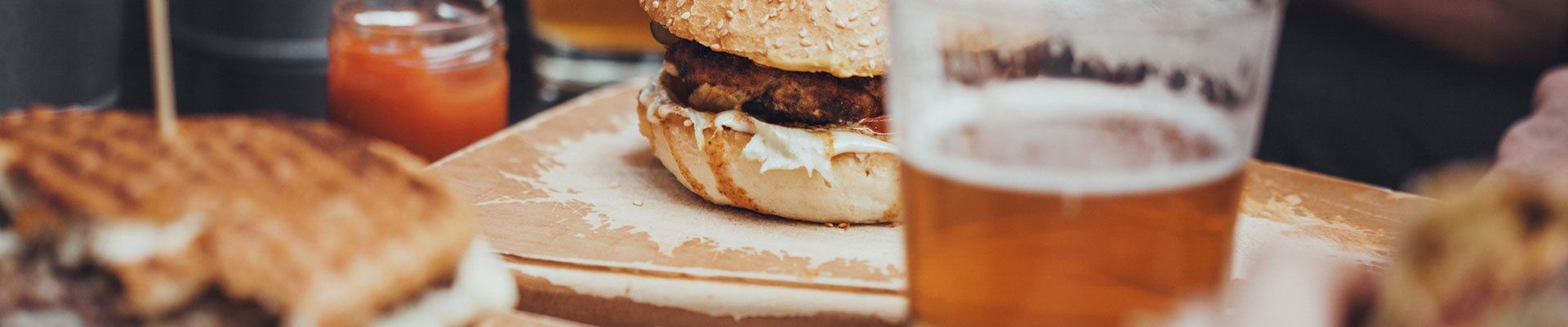 beagle burger and  a half glass beer