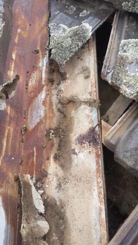 close up of damaged roof