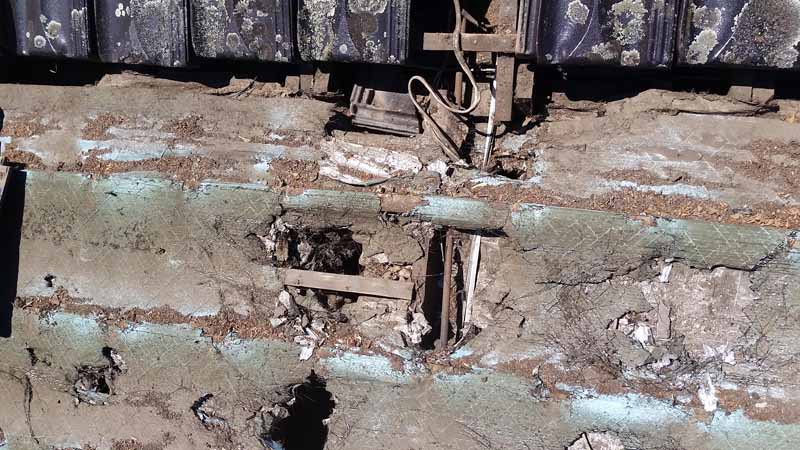close up of damaged roof