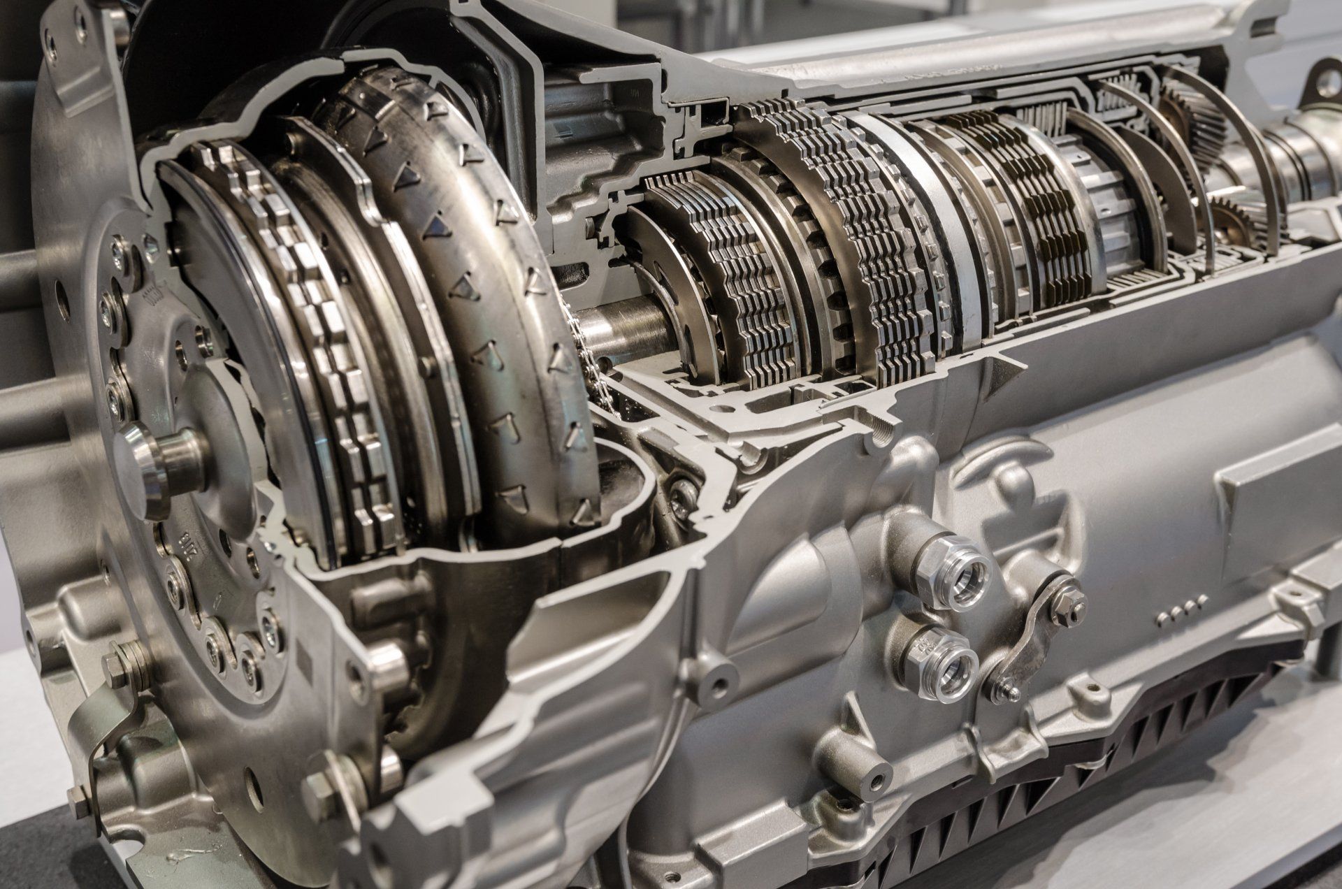 Car transmission cutaway side view