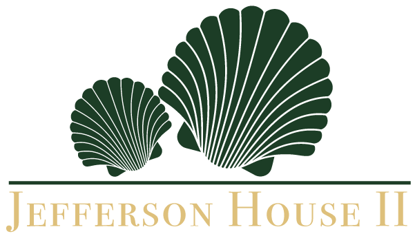 The logo for jefferson house ii has two shells on it