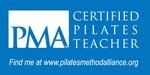 A blue logo for a certified pilates teacher.