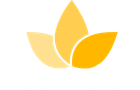 Three stylized yellow leaves arranged like a flower on a white background