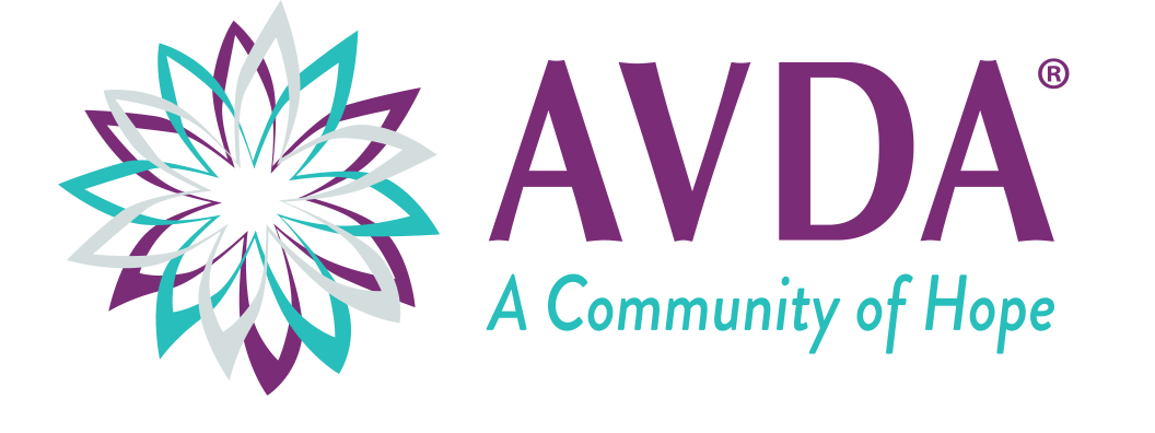 The logo for avda is a community of hope