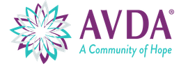 The logo for avda is a community of hope