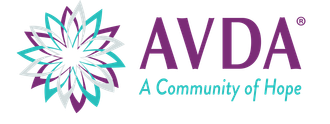 The logo for avda is a community of hope