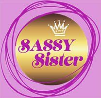 A sassy sister logo with a crown on a purple background.