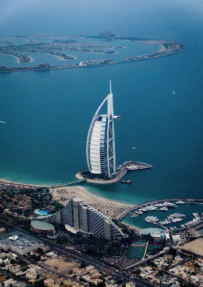 An aerial view of the burj khalifa in dubai , united arab emirates.