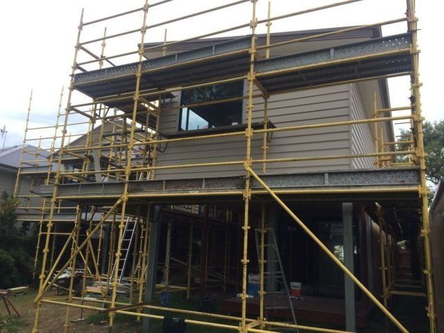 scaffolding on exterior of house