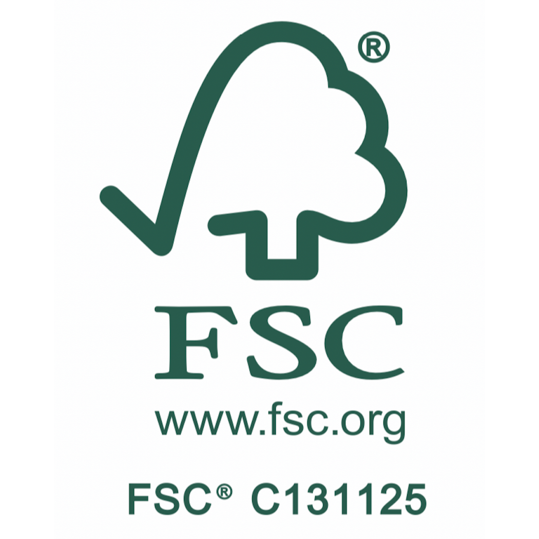 FSC logo with green tree checkmark, “FSC,” website www.fsc.org, and certification code C131125