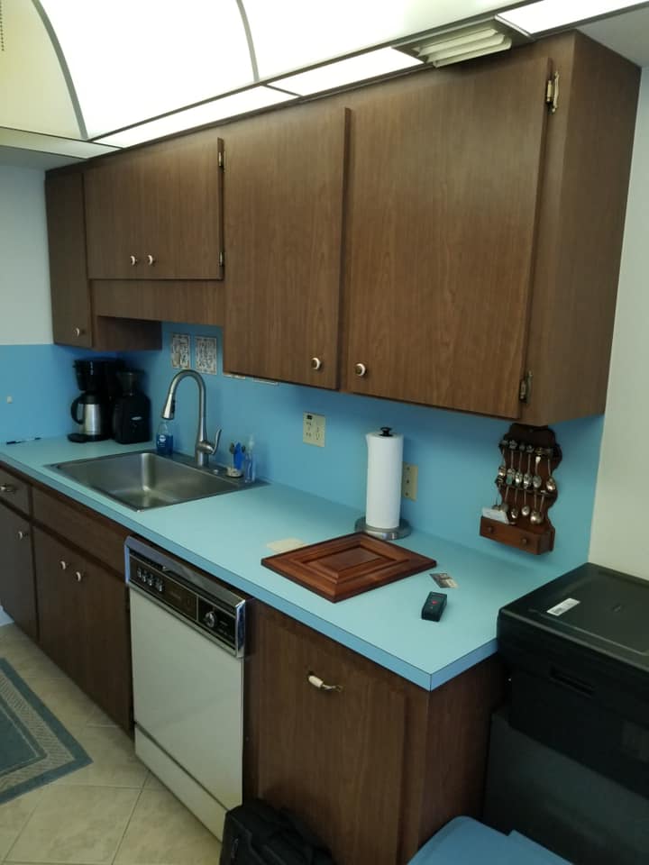 Blue Wall with Wooden Cabinets — Nokomis, FL — Bay Pointe Kitchen and Bath