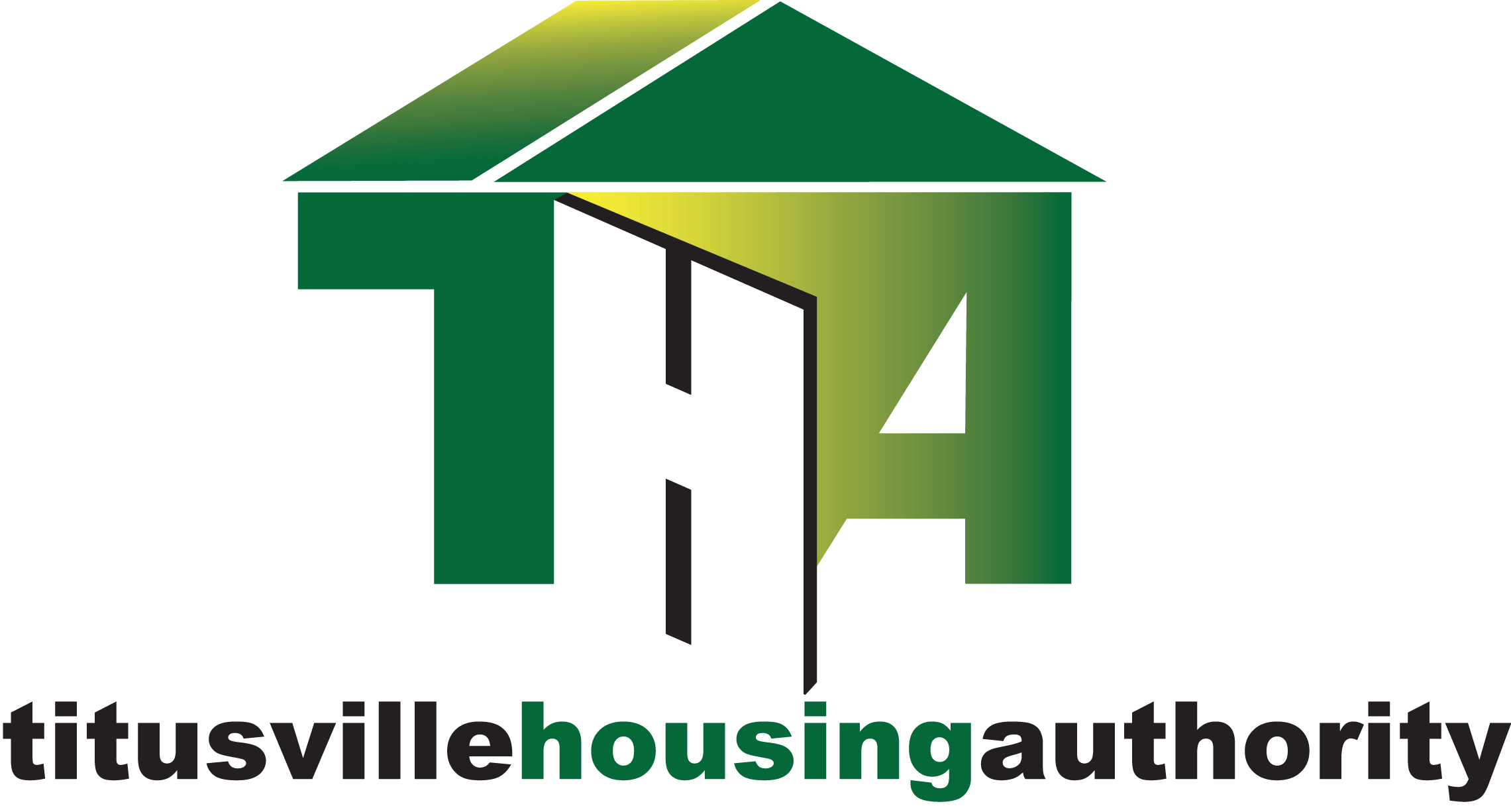 Titusville Housing Authority logo with green and gold house-shaped roof and text