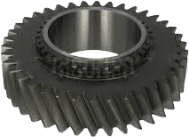 Gear with angled teeth and a central cylindrical bore.