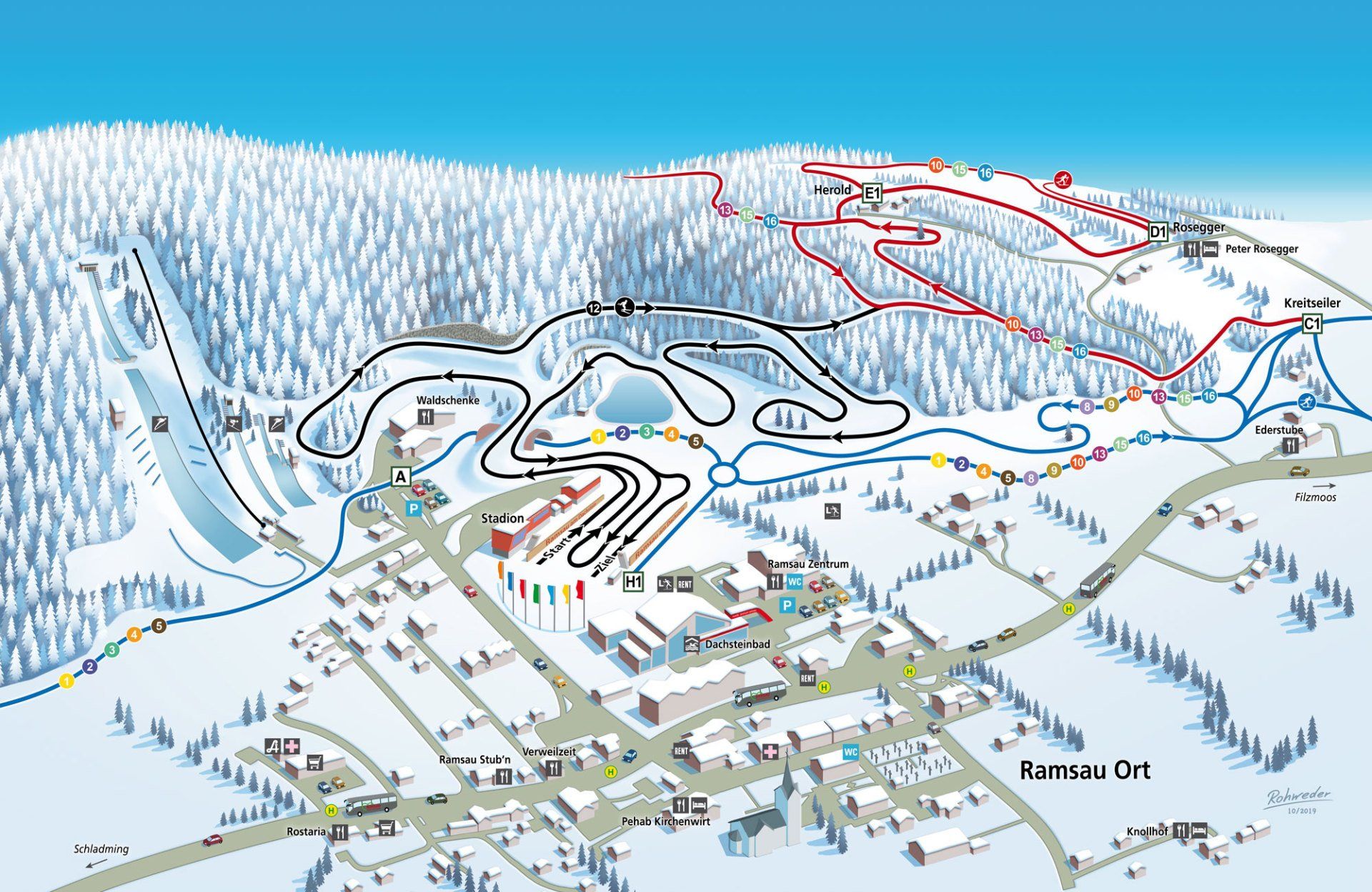 Ramsau stadium cross country ski map Ramsau stadium cross country ski map